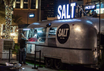 food truck in a silver, metallic vinyl wrap