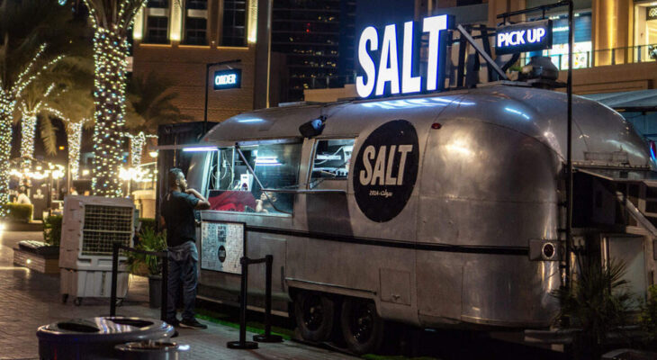 food truck in a silver, metallic vinyl wrap