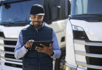 truck driver using a tablet