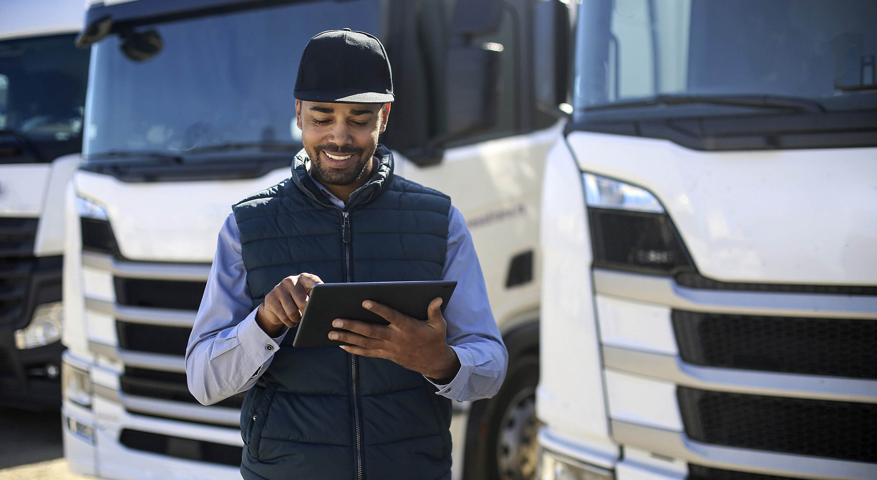 truck driver using a tablet