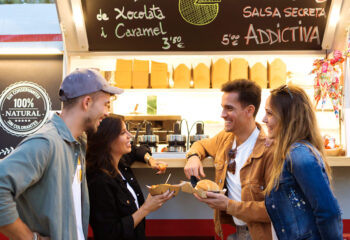 young couples having a valentine's day meal in front of a food truck