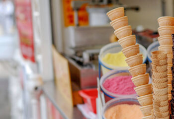 ice cream cones displayed in an ice cream van