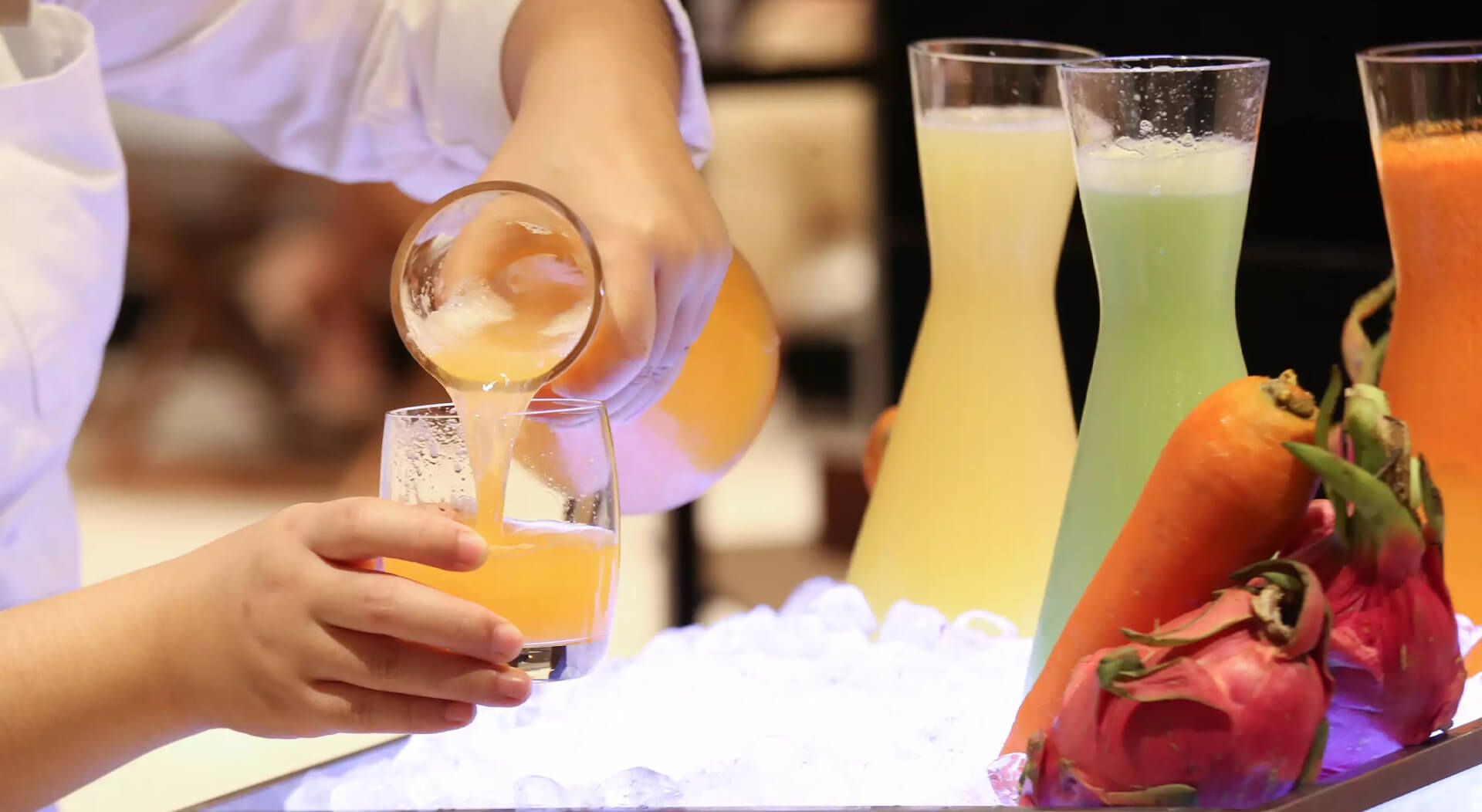 fruit juices being served from a food truck