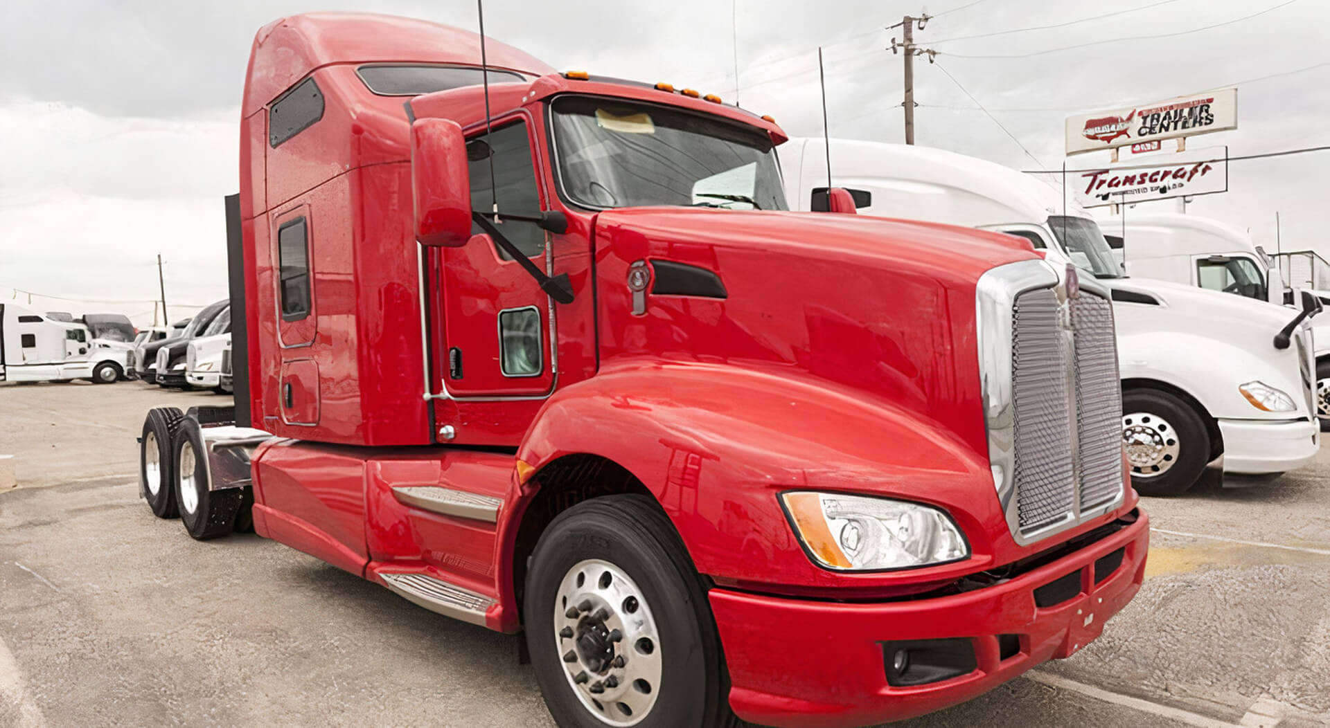 Kenworth T680 high-roof sleeper semi trailer truck at the dealership