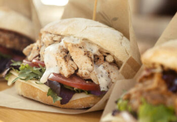 veggie chicken sandwich at a food truck