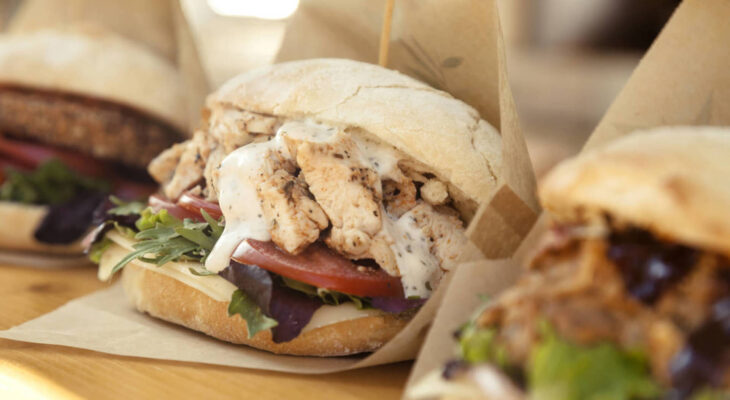 veggie chicken sandwich at a food truck