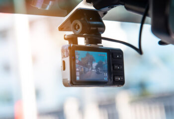 truck dash cam attached to the windshield to record driving and prevent danger from driving