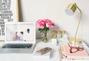 desk setup in an office on wheels