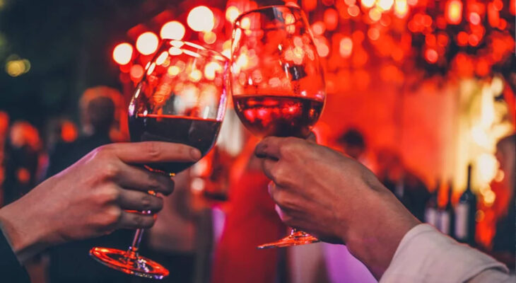 young couple toast at a valentine's party