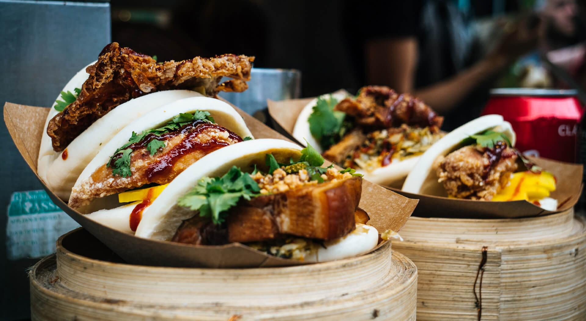 food wrapped in a thick bread displayed at the food truck counter