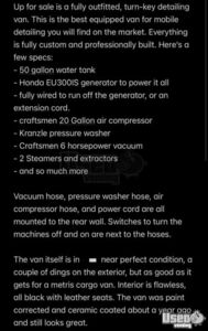 2016 Metris Auto Detailing Trailer / Truck Generator Washington Gas Engine for Sale