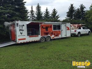 2000 8' x 30' Barbecue Concession Trailer with an Enclosed Smoker Porch for Sale in Alberta!