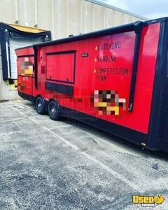 2020 8.5' x 26' Barbecue Food Concession Trailer with Fire Suppression & Enclosed Porch for Sale in Illinois!