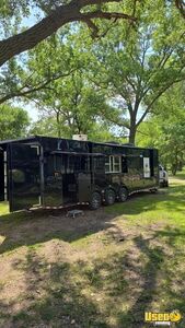2022 8.5' x 32' Barbecue Food Concession Trailer Mobile Kitchen with Porch and Bathroom for Sale in Nebraska!