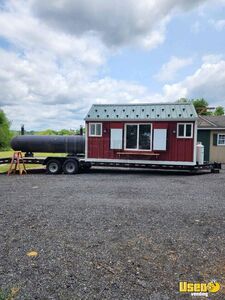 High-Output 34' Red Barn Style BBQ Concession Trailer + Mobile Commercial Smoker for Sale in New York!