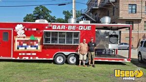 Ready to Go - 2008 Lark 8.5' x 32' Barbecue Food Concession Trailer with Porch for Sale in South Carolina!