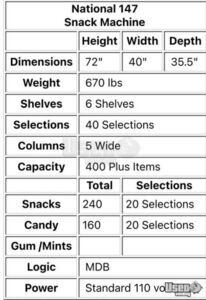 Crane National Snack Machine 3 New Jersey for Sale